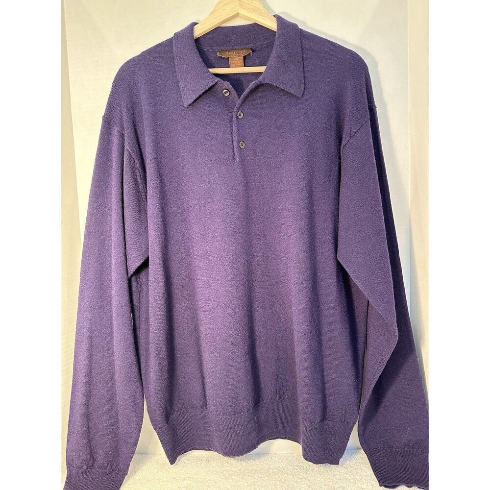 Visitor 100% Virgin Wool Polo Sweater Men 2XL Purple & Black Made in Italy 2Pack